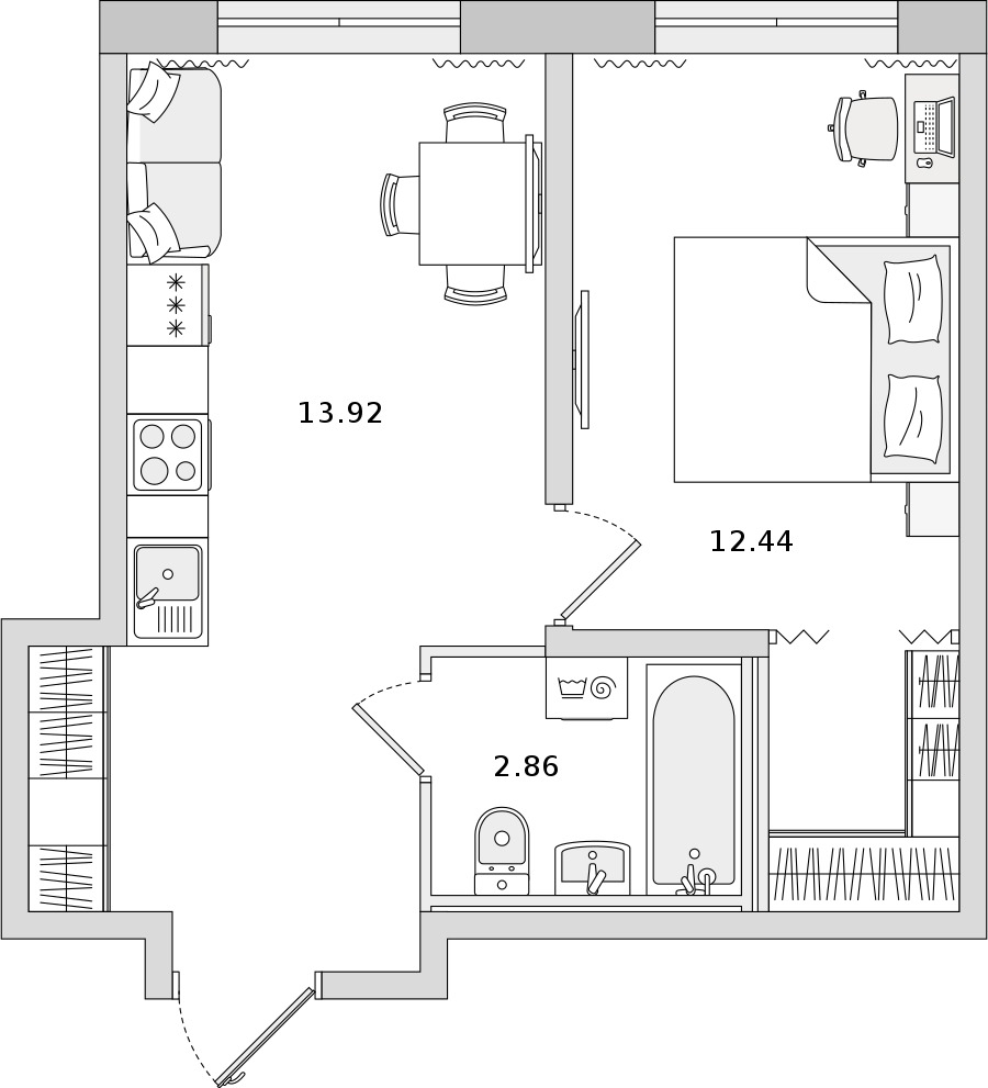 1-комнатная квартира 39.68 м², 1/15 эт., ЖК «Мурино Space»